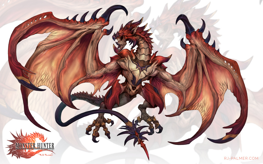 2018 absurd_res arvalis capcom claws digital_media_(artwork) dragon feral flying_wyvern hi_res male monster_hunter rath_wyvern rathalos red_body red_scales scales solo spines video_games wyvern