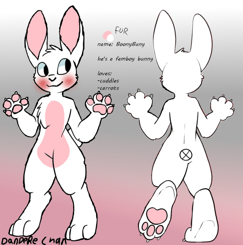 2019 anthro blush boony boonybuny_(artist) boonybuny_(character) digital_media_(artwork) fur girly gradient_background lagomorph leporid male mammal model_sheet nude rabbit reference_image simple_background solo toony white_body white_fur