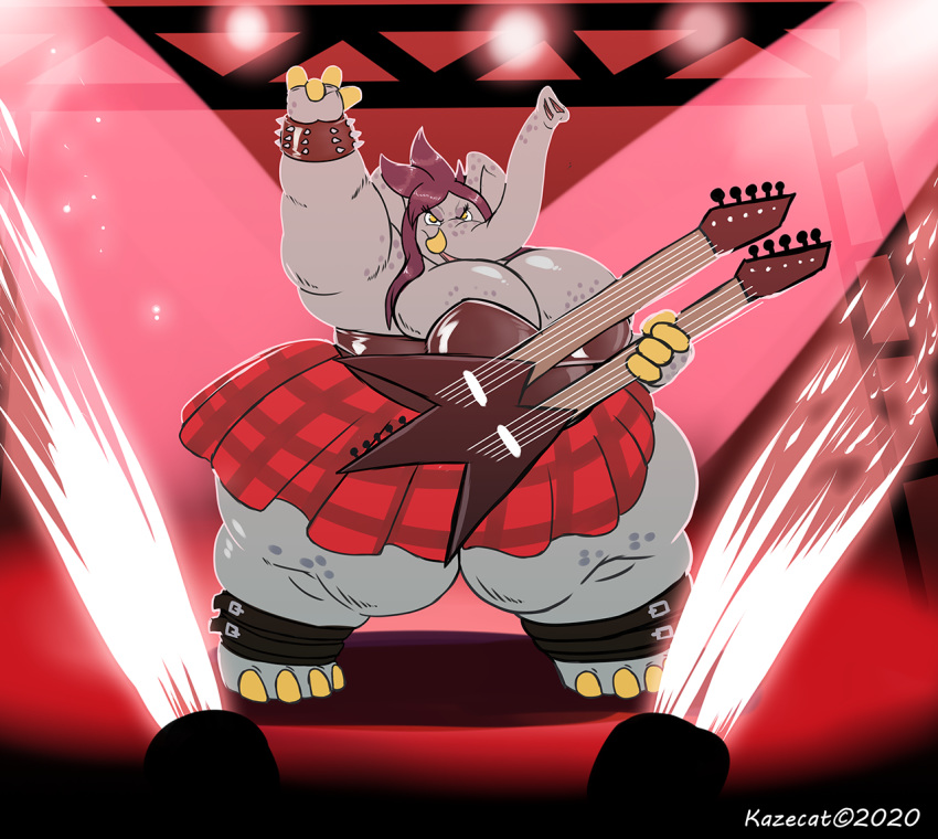 belt_accessory belt_anklet big_breasts bracelet breasts cleavage clothed clothing concert elephant elephantid female guitar jewelry kazecat mammal musical_instrument overweight plaid_skirt plucked_string_instrument proboscidean solo spiked_bracelet spikes string_instrument thick_thighs wide_hips