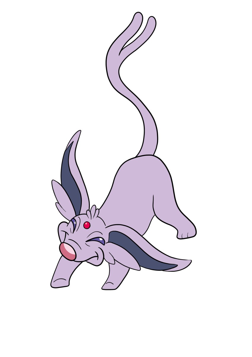 2018 absurd_res alien ambiguous_gender crossover digital_media_(artwork) disney eeveelution espeon experiment_(lilo_and_stitch) feral flat_colors forked_tail fur hi_res hybrid lilo_and_stitch narrowed_eyes nintendo pink_nose pok&eacute;mon pok&eacute;mon_(species) purple_body purple_eyes purple_fur shush_(lilo_and_stitch) simple_background smile solo squint tombola1993 video_games white_background