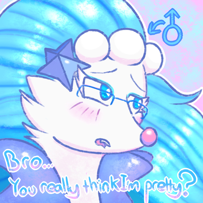 absurd_res anthro blush dsmm eyeliner eyewear glasses hi_res makeup male nintendo pok&eacute;mon pok&eacute;mon_(species) primarina text video_games