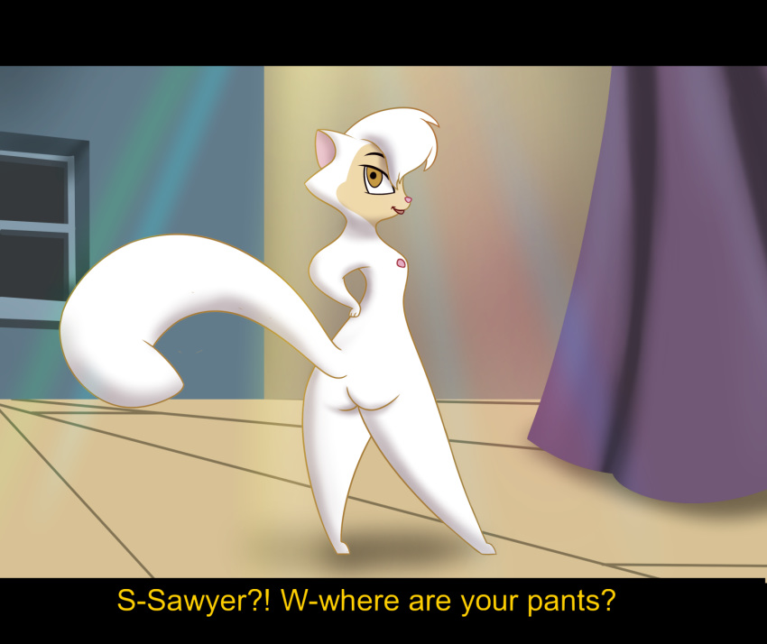 alorix anthro breasts butt cats_don't_dance fake_screenshot female fur hi_res nude sawyer_(cats_don't_dance) warner_brothers white_body white_fur