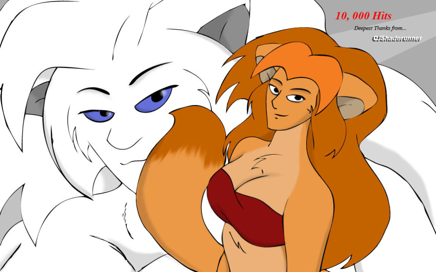 animal_humanoid breasts cat_humanoid cjshadorunner cleavage clothed clothing duo english_text felid felid_humanoid feline feline_humanoid felis female humanoid looking_at_viewer mammal mammal_humanoid smile text
