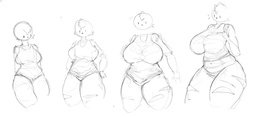 absurd_res anthro belly big_belly big_breasts breast_expansion breasts clothed clothes_rip clothing female growth hi_res sketch sodongs solo surprise thick_thighs wardrobe_malfunction
