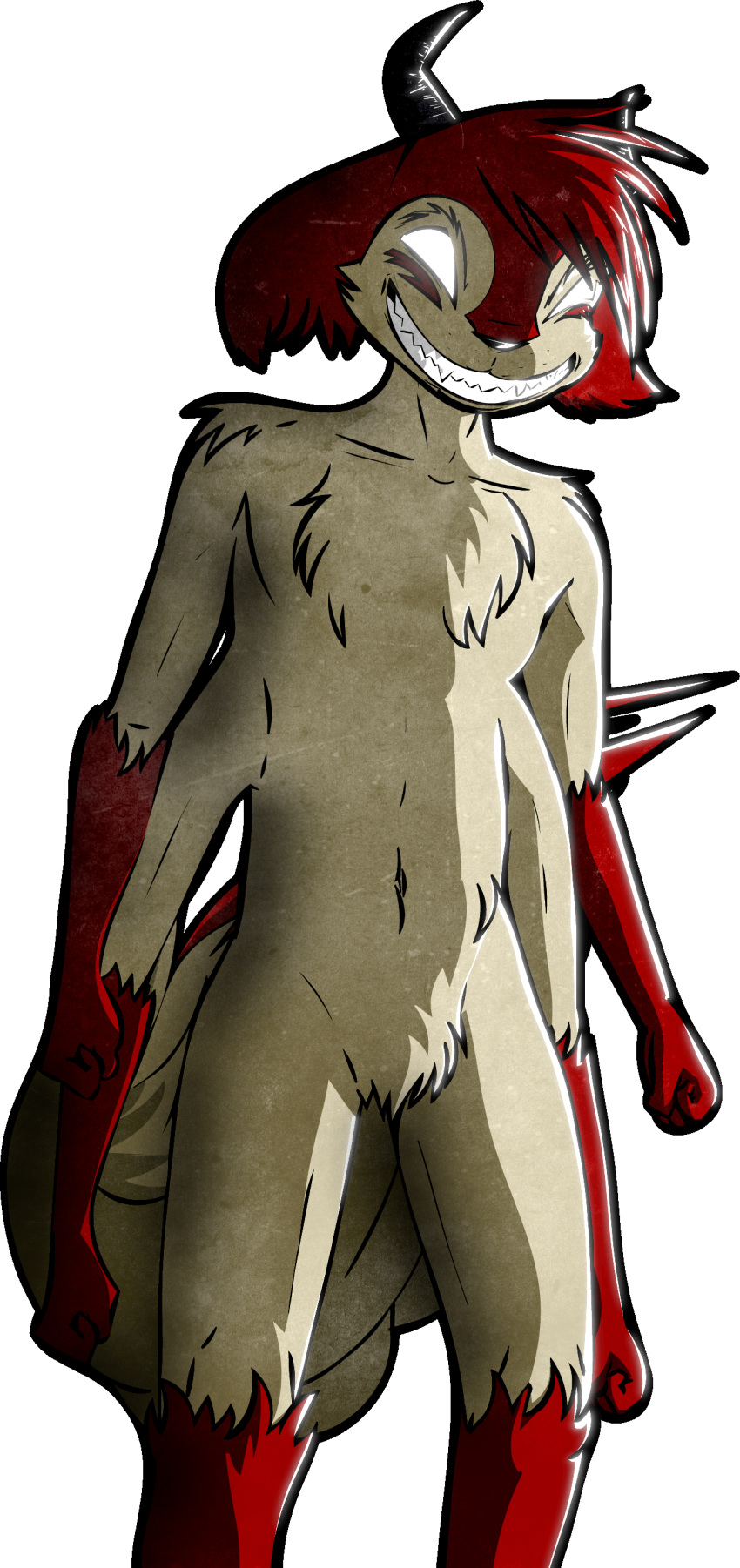 2020 4_arms absurd_res alpha_channel animal_humanoid anthro canid canid_humanoid canine demon demon_humanoid fur grin grinion_(species) hair hi_res horn humanoid male mammal mammal_humanoid multi_arm multi_limb red_hair simple_background skashi95 smile solo sumairu_(skashi95) transparent_background white_body white_eyes white_fur