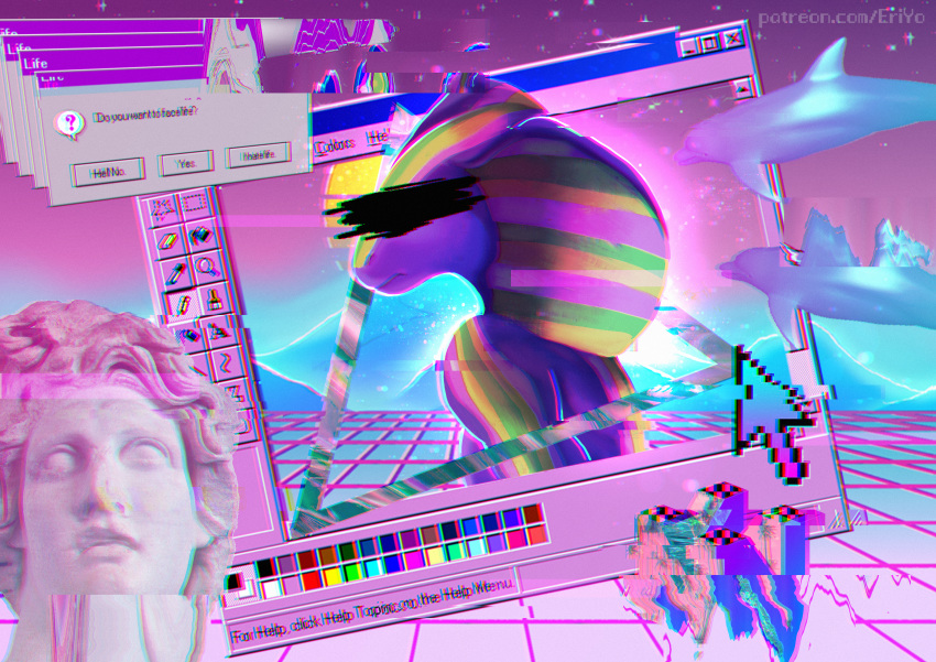 2020 abstract_background absurd_res ambiguous_gender anthro cursor digital_media_(artwork) eri-yo hi_res huge_filesize nintendo nintendo_64 reptile scalie sculpture snake statue vaporwave video_games windows_95