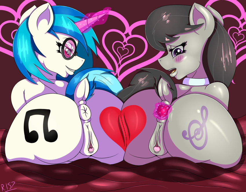 absurd_res anus blush butt buttplug cutie_mark duo equid equine eyewear female female/female friendship_is_magic genitals glasses hi_res horn horse mammal my_little_pony octavia_(mlp) pussy renegade-157 sex_toy unicorn vinyl_scratch_(mlp)