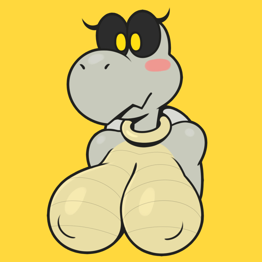 acstlu big_breasts blush breasts dry_bones female hi_res looking_at_viewer mario_bros nintendo simple_background solo video_games yellow_background