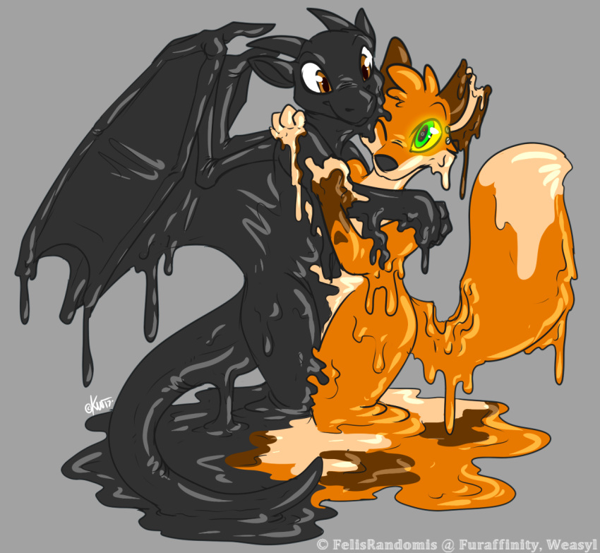 animate animate_inanimate canid canine dragon duo felisrandomis fox machine male male/male mammal melting resin_drake robot rubber wax zukaro