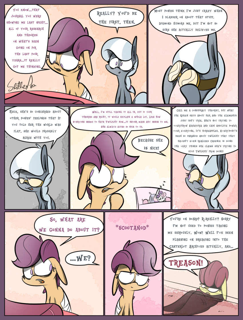 2015 abstract_background apple_bloom_(mlp) bandage bed border cloack colored comic dialogue digital_media_(artwork) ears_down english_text equid equine female feral friendship_is_magic fur furniture ghost grey_body grey_fur grey_mane group hi_res horse lenses long_ears lying mammal mane multicolored_mane my_little_pony orange_body orange_fur pegasus_pony pink_mane pivoted_ears pony purple_eyes purple_mane red_mane scootaloo_(mlp) signature silver_spoon_(mlp) sleeping slitherpon speech_bubble spirit standing sweetie_belle_(mlp) text toony translucent two_tone_mane two_tone_tail unicorn_pony white_body white_fur white_mane yellow_body yellow_eyes yellow_fur