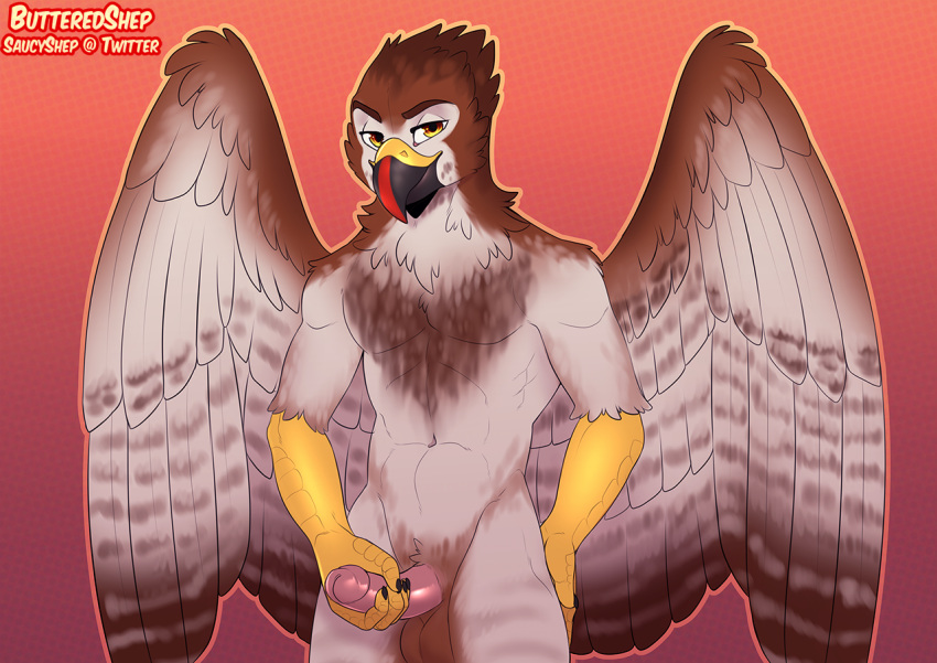 accipitrid accipitriform anthro avian balls beak bedroom_eyes bird buteo butteredshep chickenhawk genitals hand_on_hip humanoid_genitalia humanoid_penis male manik narrowed_eyes penis penis_grab red-tailed_hawk seductive smug solo talons wings yellow_eyes