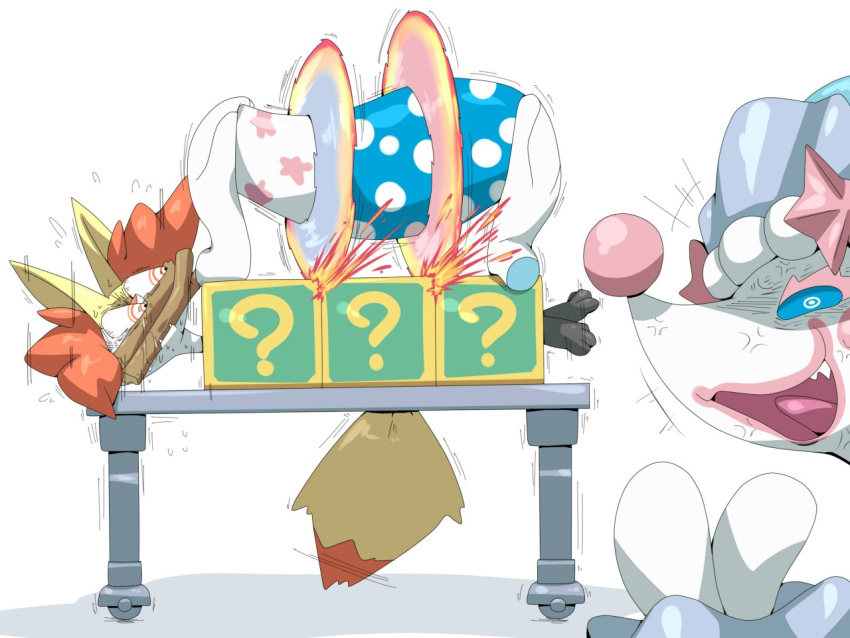 4:3 ambiguous_gender bound braixen canid canine circular_saw disembodied_hand dlrowdog duo inner_ear_fluff lipstick makeup mammal marine nintendo pinniped pok&eacute;mon pok&eacute;mon_(species) primarina seal tuft video_games