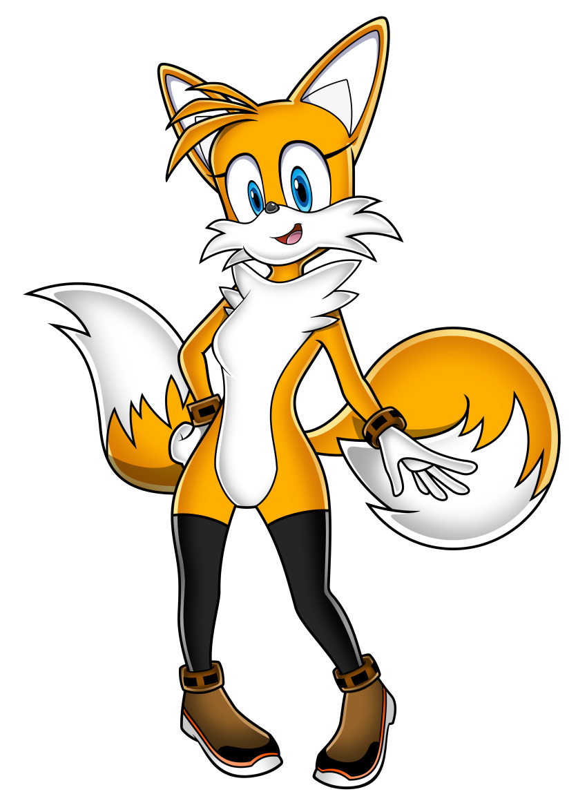 2020 absurd_res alpha_channel anthro blue_eyes bottomless canid canine clothed clothing crossgender evoheaven_(artist) female footwear fox fur handwear hi_res legwear male_(lore) mammal miles_prower nude on_model open_mouth open_smile pinup pose sega shoes simple_background smile socks solo sonic_the_hedgehog_(series) standing thick_thighs thigh_highs transparent_background video_games white_body white_fur yellow_body yellow_fur
