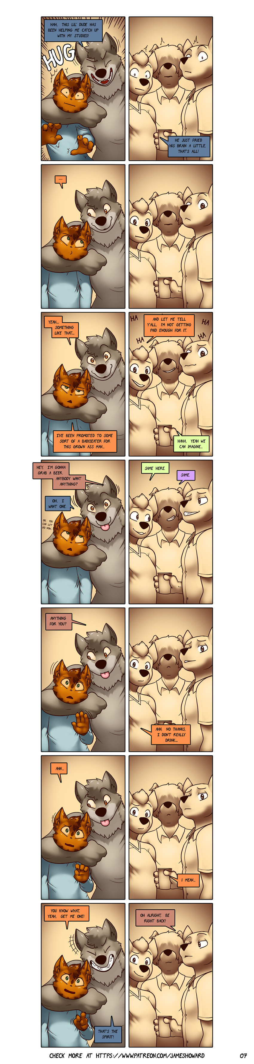 absurd_res alphonse_(james_howard) anthro canid canine canis comic dialogue domestic_cat domestic_dog english_text felid feline felis hi_res james_howard long_image male mammal richard_(james_howard) tall_image text wolf