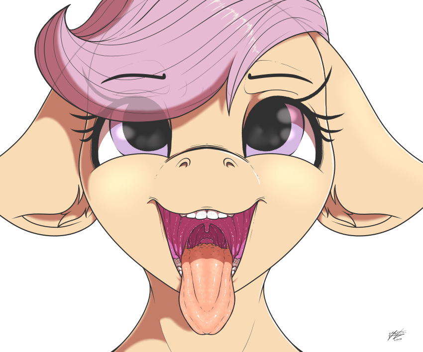 2020 absurd_res azerta56 digital_media_(artwork) equid equine eyebrows eyelashes female feral friendship_is_magic front_view hi_res looking_at_viewer mammal mouth_shot my_little_pony open_mouth scootaloo_(mlp) signature solo teeth tongue tongue_out