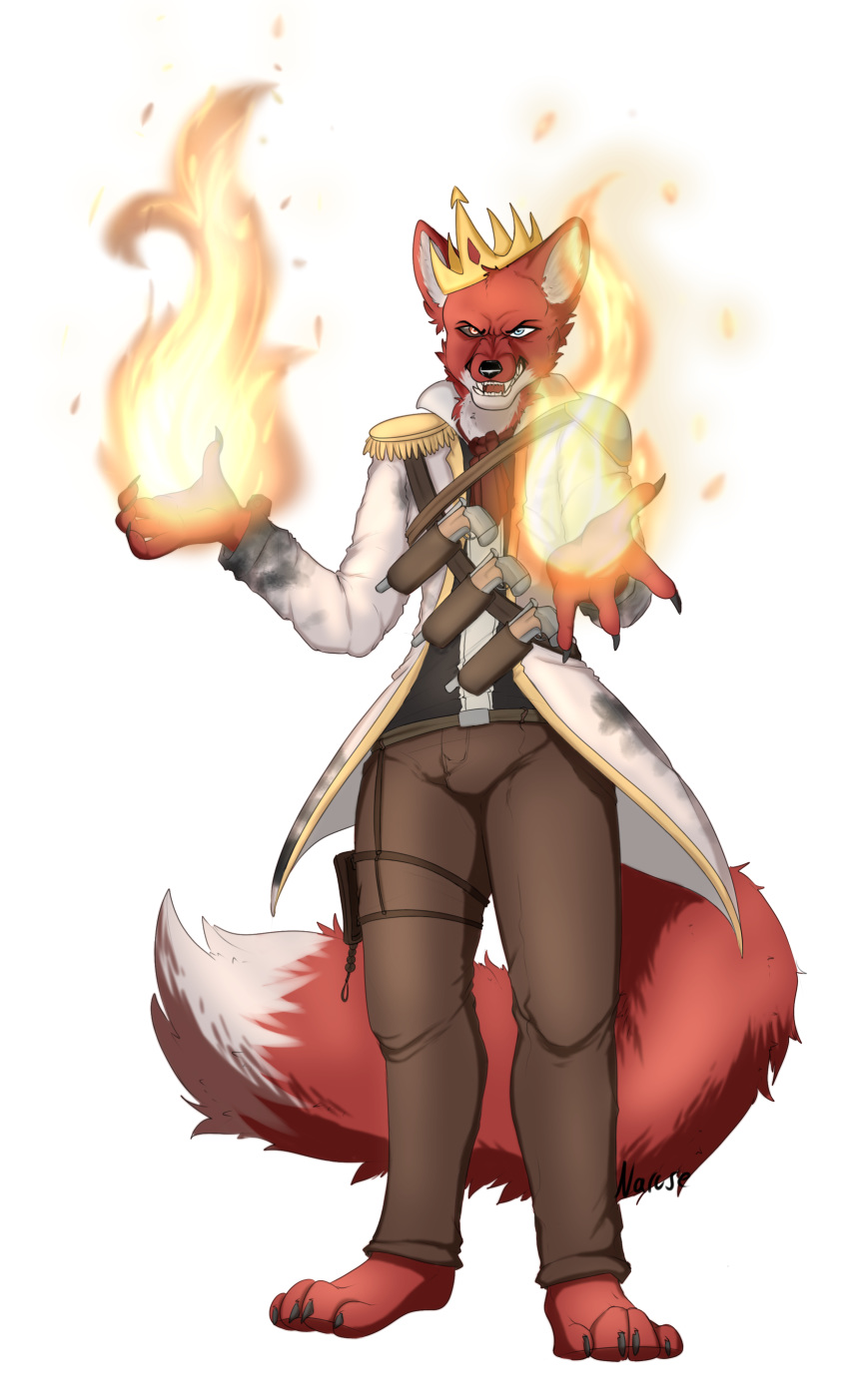 absurd_res alpha_channel angry anthro canid canine clothing crown fantasy fire fox grin hi_res king magic male mammal narusewolf royalty smile solo