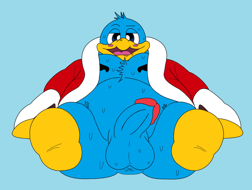 absurd_res avian bird blue_body blue_feathers feathers genitals hi_res humanoid_genitalia humanoid_penis king_blue_bird king_dedede kirby kirby_(series) kirby_star_allies male nintendo penguin penis series slightly_chubby solo video_games