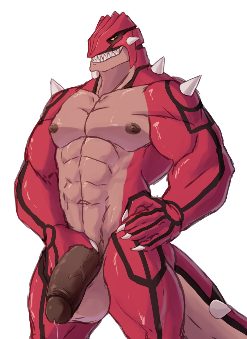 abs absurd_res anthro anthrofied balls blush bodily_fluids brown_nipples claws dripping genital_fluids genitals ghangaji grin groudon hand_on_hip hi_res holding_penis humanoid_genitalia humanoid_penis legendary_pok&eacute;mon male muscular muscular_male nintendo nipples nude pecs penis pok&eacute;mon pok&eacute;mon_(species) pok&eacute;morph precum precum_drip red_body sharp_teeth simple_background smile solo spikes teeth vein video_games white_background white_claws yellow_sclera
