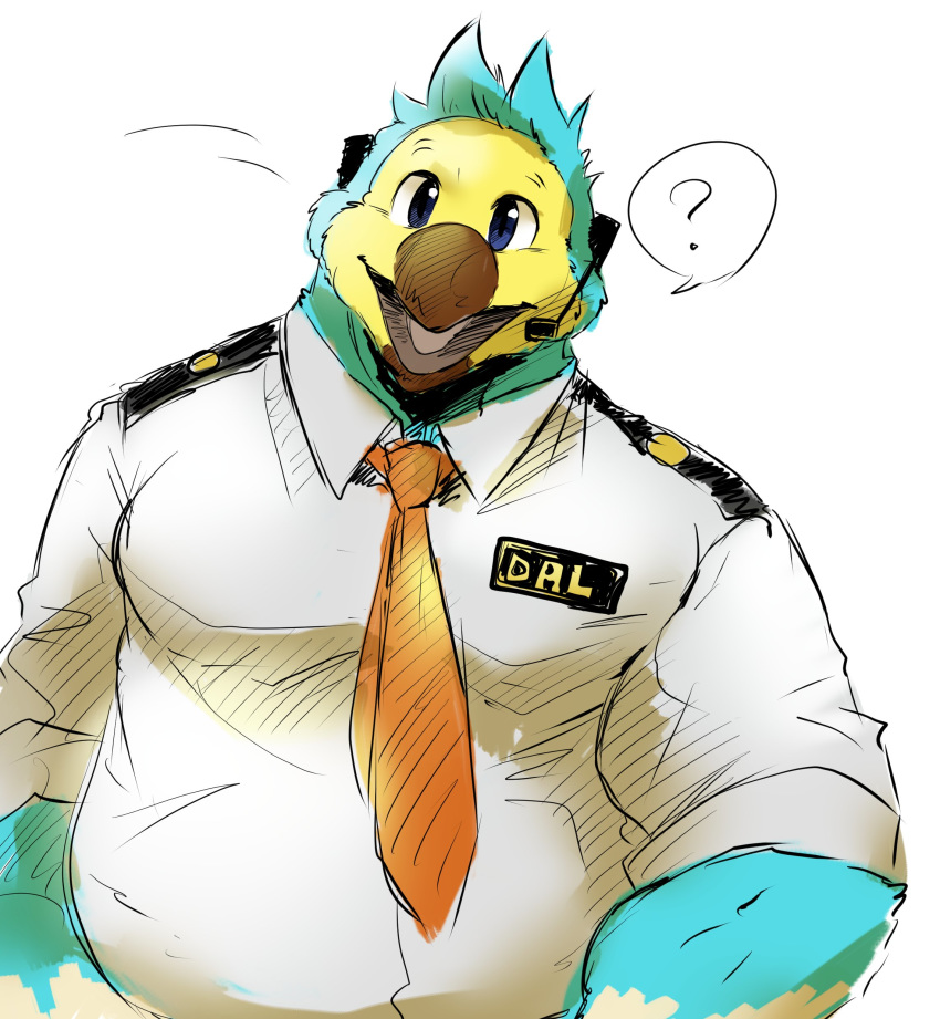 ? absurd_res animal_crossing anthro avian bird blue_body blue_feathers chubby_male clothing columbid dodo feathers hi_res lost_out_gi male necktie nintendo orville_(animal_crossing) pilot slightly_chubby solo uniform video_games