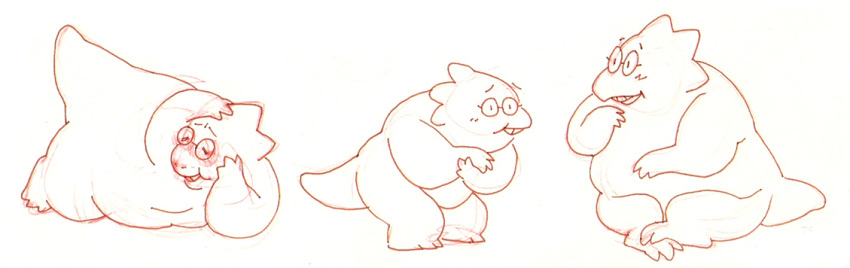 alphys anthro blush buckteeth eyes_closed eyewear featureless_chest female flustered glasses hand_on_face hand_on_head hunched_over looking_aside looking_at_viewer lying matuska nude obese obese_female on_front open_mouth open_smile overweight overweight_female reptile scalie sitting smile solo standing teeth thick_tail thick_thighs undertale video_games
