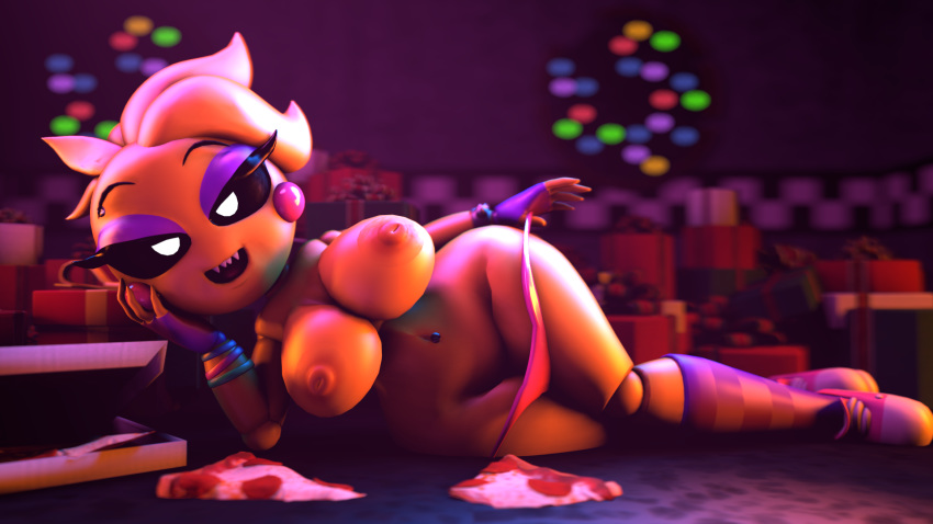 16:9 3d_(artwork) animatronic avian bedroom_eyes big_breasts bracelet breasts chica_(fnaf) clothed clothing detailed_background digital_media_(artwork) female five_nights_at_freddy's five_nights_at_freddy's_2 food footwear gift hi_res humanoid jewelry legwear lying machine mostly_nude narrowed_eyes navel navel_piercing nipples on_ground on_side open_mouth open_smile panties panties_down pattern_clothing pattern_legwear piercing pizza robot seductive shoes smile solo source_filmmaker striped_clothing striped_legwear stripes thick_thighs toy_chica_(fnaf) underwear unknown_artist video_games widescreen