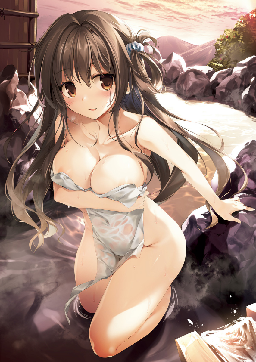 aomi_maika areola bathing breast_hold cleavage karory naked onsen towel wet