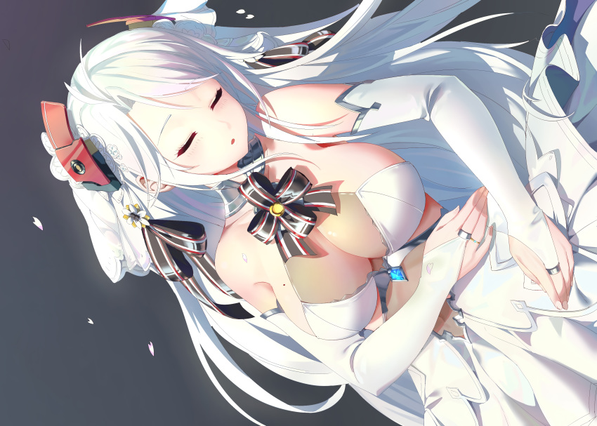 aliasing anthropomorphism azur_lane blush dress elbow_gloves finx gloves long_hair prinz_eugen_(azur_lane) sleeping white_hair