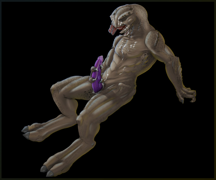 2020 2_toes 4_claws 4_fingers abs absurd_res ald'ruenn alien animal_genitalia biceps big_penis black_background bodily_fluids claws cum cum_on_chest cum_on_face cum_on_penis cum_on_self cum_on_stomach erection eyes_closed fingers genital_fluids genital_slit genitals grey_claws halo_(series) hi_res leaning leaning_back looking_at_viewer male mandibles masturbation microsoft nude penile penile_masturbation penis presenting presenting_penis purple_penis saliva sangheili scales simple_background slit solo spots spotted_body spread_legs spreading teeth toes video_games xbox_game_studios