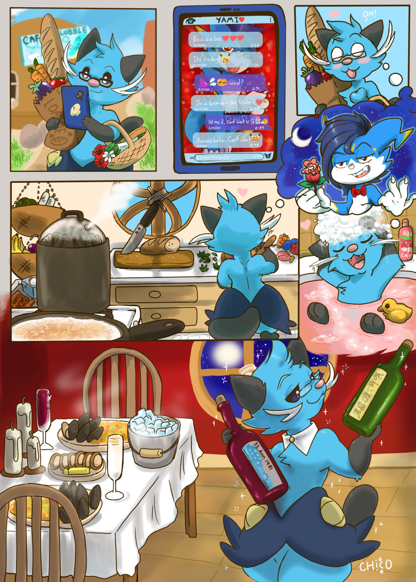 absurd_res alcohol bathing beverage cellphone chicostyx comic cooking dewott digimon digimon_(species) dinner dragon fanmon food hi_res kai_the_dewott kitchen lutrine male male/male mammal mustelid nintendo outside phone pok&eacute;mon pok&eacute;mon_(species) reptile scalie the_date veemon video_games wine yami_the_veemon