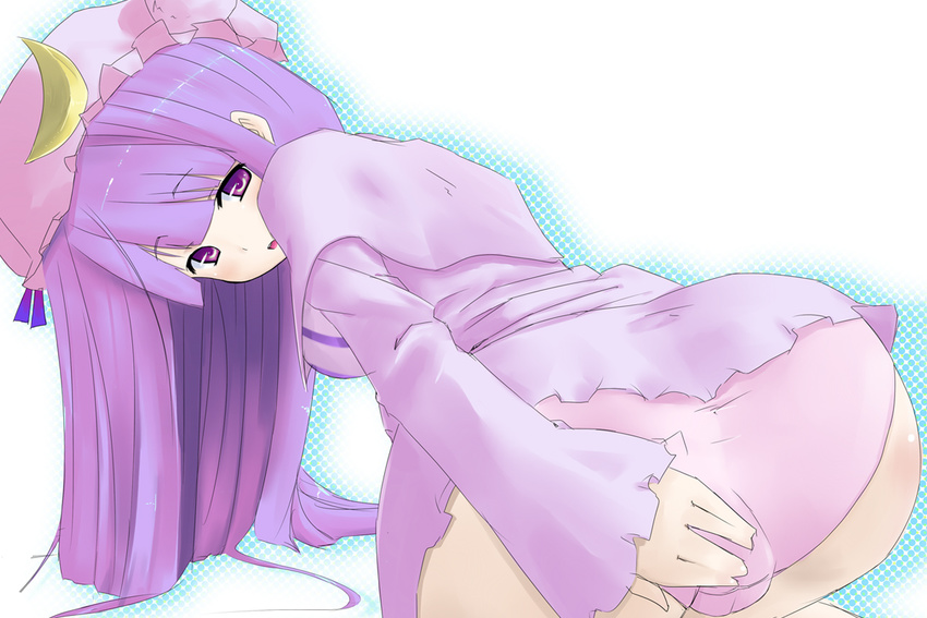 bad_id bad_pixiv_id hat long_hair muranisaki panties patchouli_knowledge pink_panties purple_hair ribbon solo touhou underwear