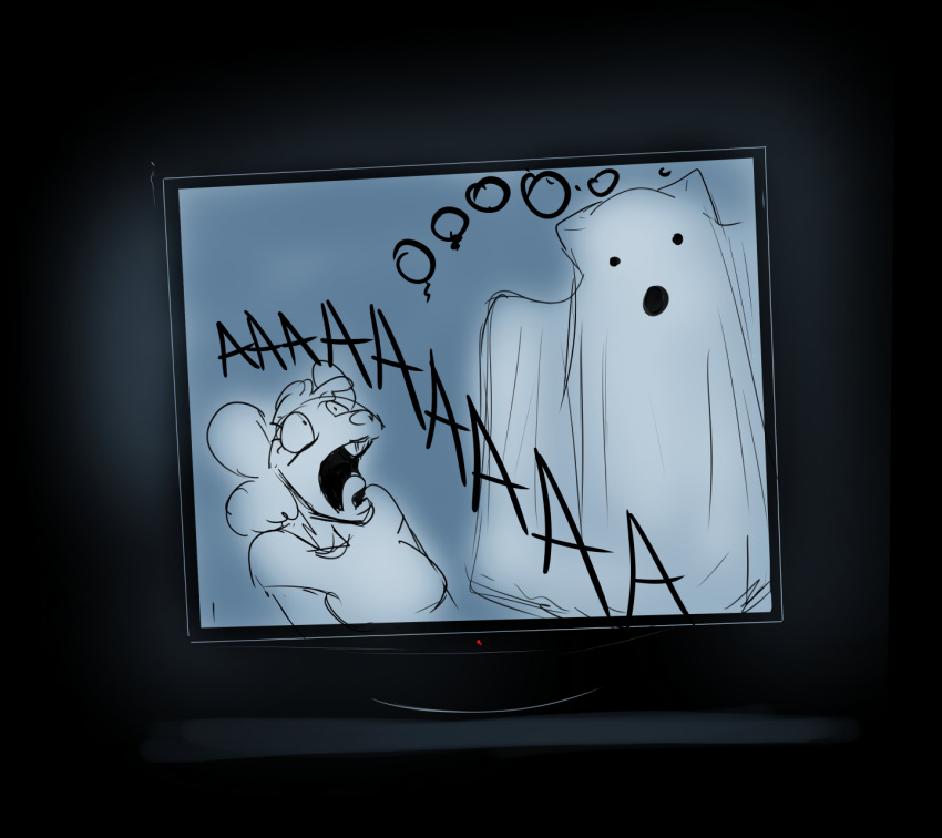 anthro duo female ghost hi_res hladilnik horror_movie humor mammal mouse murid murine rodent screaming spirit television