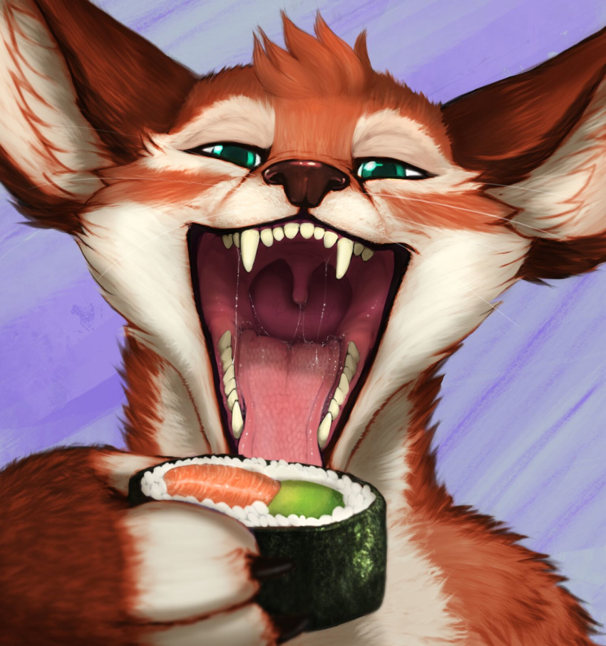 2018 acidic anthro bodily_fluids conditional_dnp dipodid fangs fluffy food green_eyes happy hi_res jerboa male mammal mouth_shot open_mouth rice rodent saliva saliva_on_tongue seaweed sol_(luvdiz) solo sushi teeth throat tongue uvula whiskers