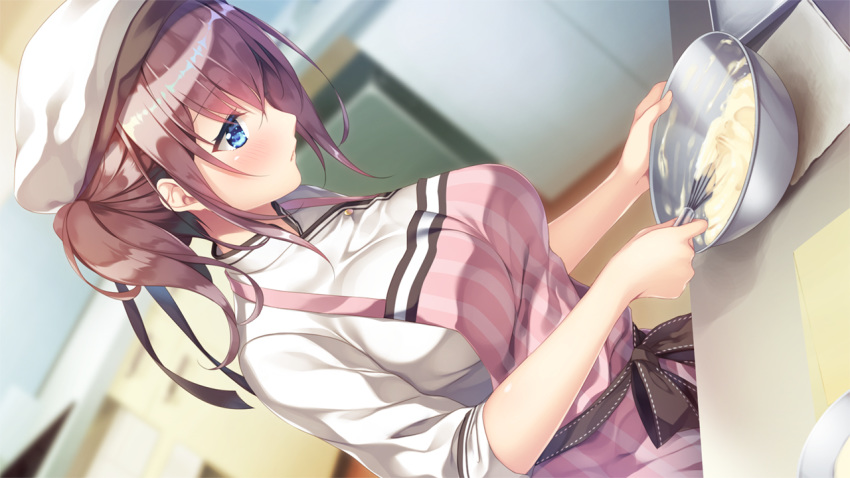 ayase_hazuki blue_eyes blush brown_hair game_cg hat icing_-love_coating- long_hair ponytail tagme_(character)