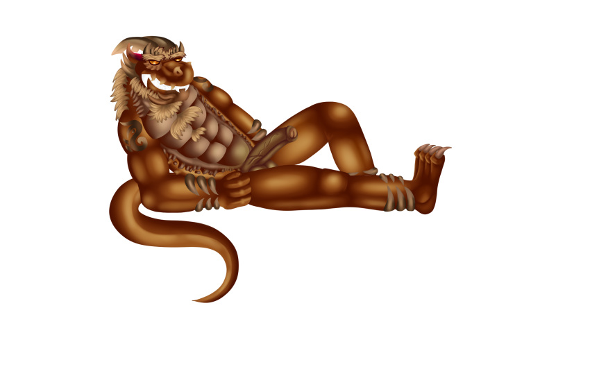 anthro brown_body brown_scales dragon erection hi_res male pose scales scorch_croco-derg smile smirk solo thescorchingdragon