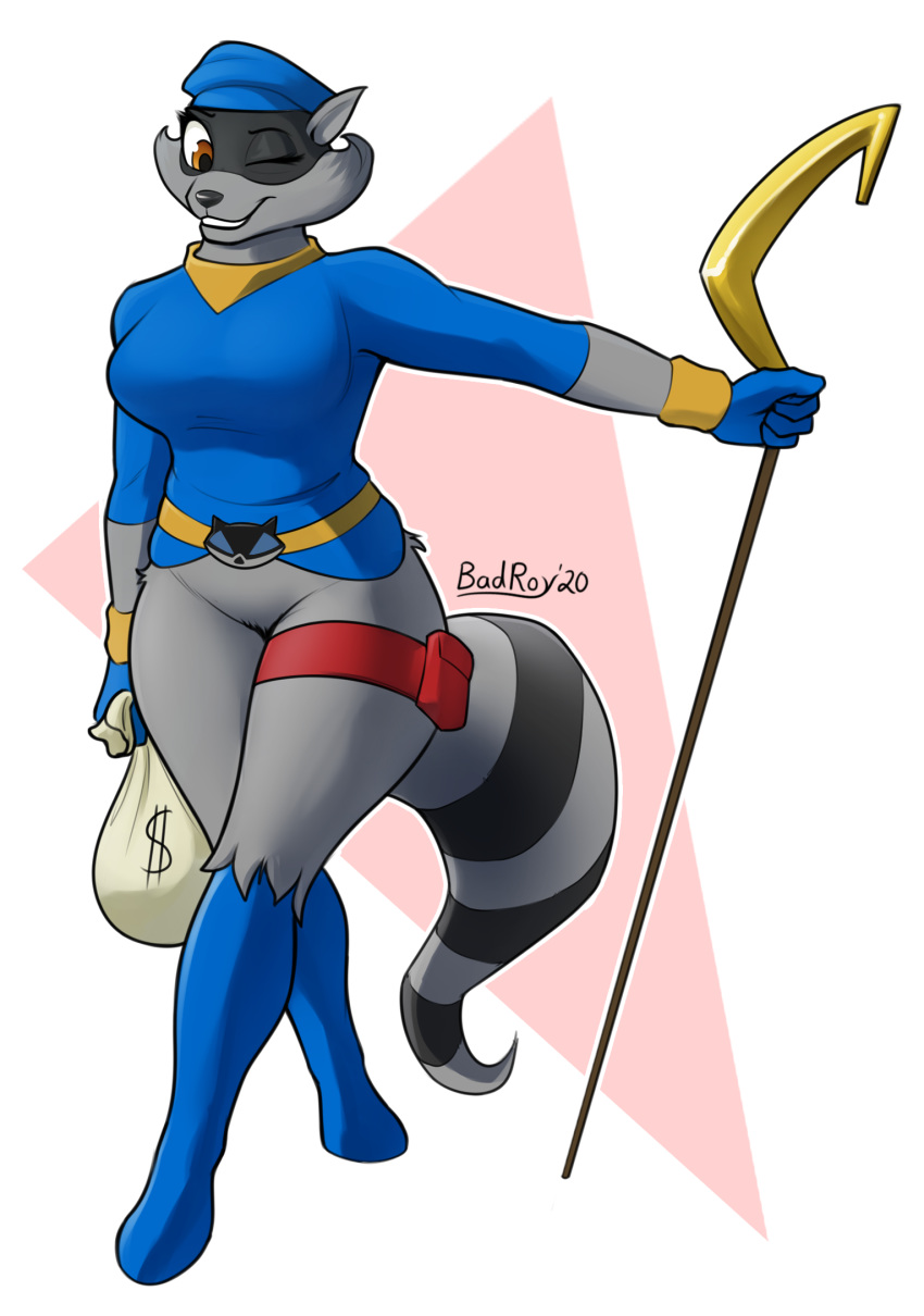 anthro badroy bottomless clothed clothing crossgender female genderbending hi_res mammal one_eye_closed procyonid raccoon sly_cooper sly_cooper_(series) solo sony_corporation sony_interactive_entertainment staff sucker_punch_productions video_games wink