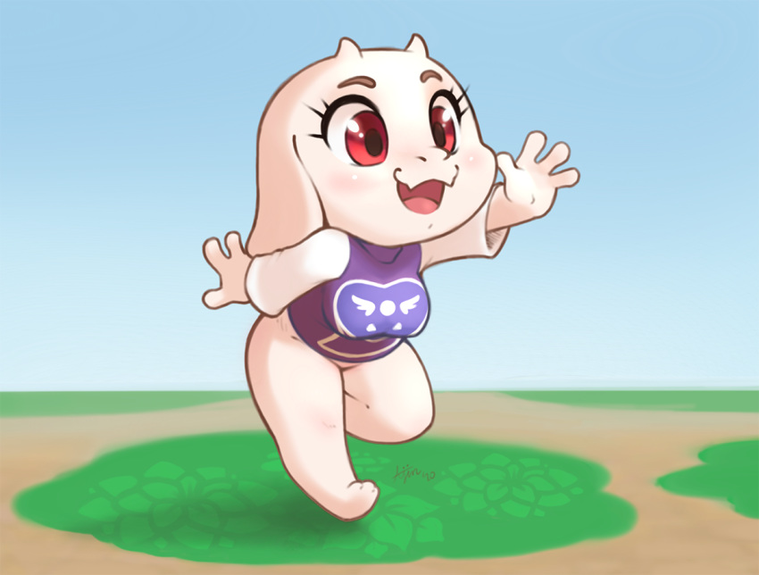 ajin animal_crossing anthro bottomless bovid breasts caprine clothed clothing eyelashes female fur goat mammal nintendo open_mouth outside red_eyes solo toriel undertale video_games white_body white_fur