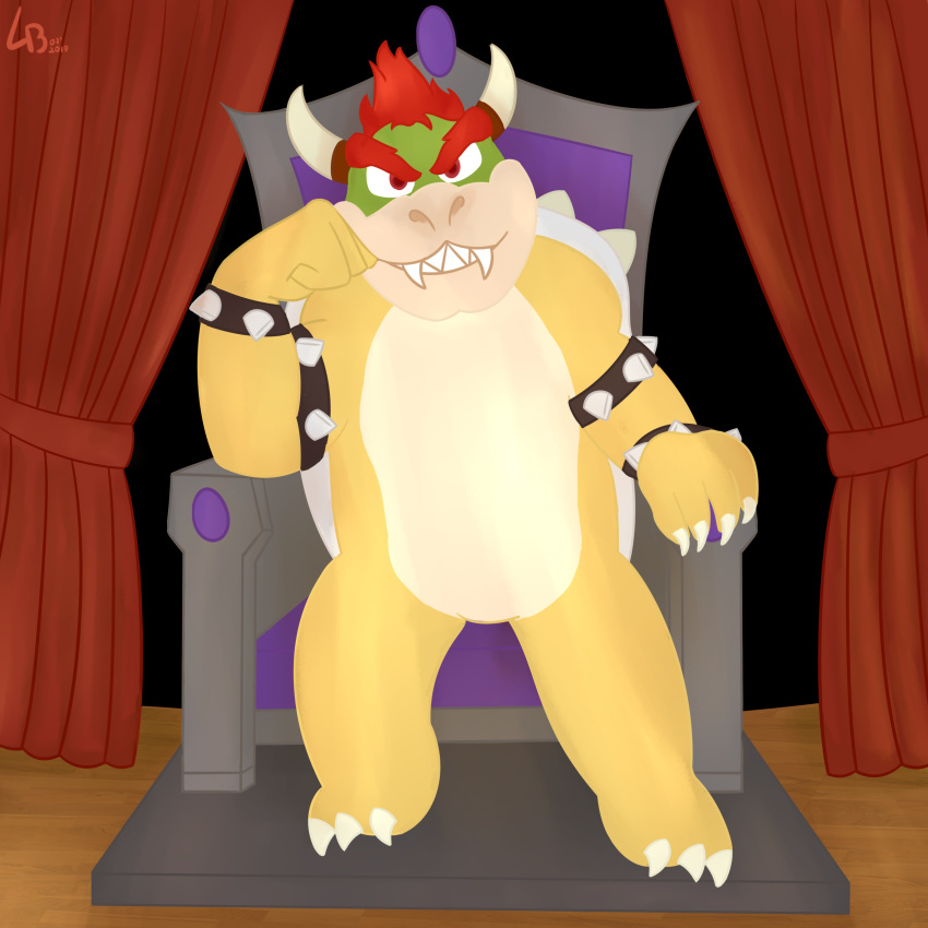 1:1 absurd_res anthro bowser collar digital_media_(artwork) dragon fur hair hi_res koopa looking_at_viewer luban_(artist) male mammal mario_bros nintendo nude reptile scalie smile solo video_games