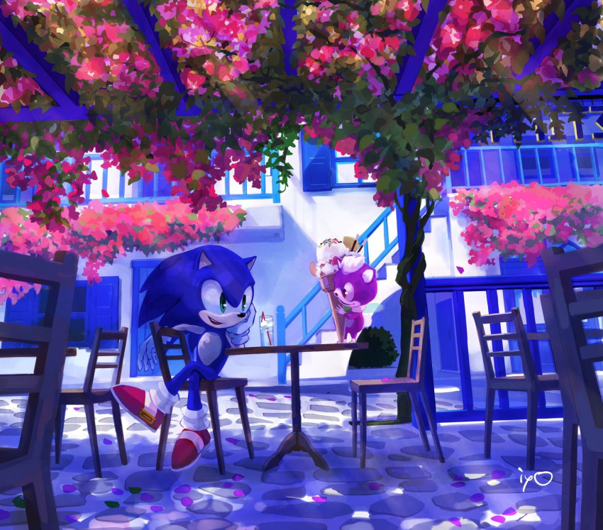 1vethebus anthro beverage chair chip_(sonic) clothing cup dessert detailed_background duo eulipotyphlan food footwear furniture gloves handwear hedgehog hi_res ice_cream male mammal outside plant signature sitting sonic_the_hedgehog sonic_the_hedgehog_(series) sonic_unleashed table tree video_games