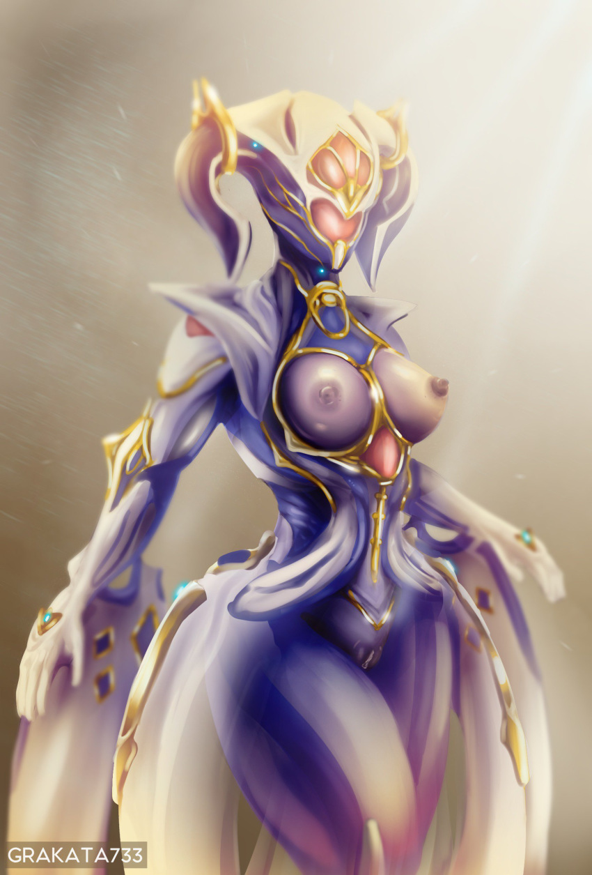 absurd_res alien alien_humanoid big_breasts blue_body blue_nipples blue_pussy blue_skin bottomwear breasts brown_body brown_breasts brown_skin clothed clothing dress equinox_(warframe) female genitals gloves gold_skin grakata733 handwear hi_res horn humanoid looking_at_another machine nipples nude prime_warframe pussy robot robot_humanoid simple_background skirt solo video_games warframe white_body white_clothing white_gloves white_skin