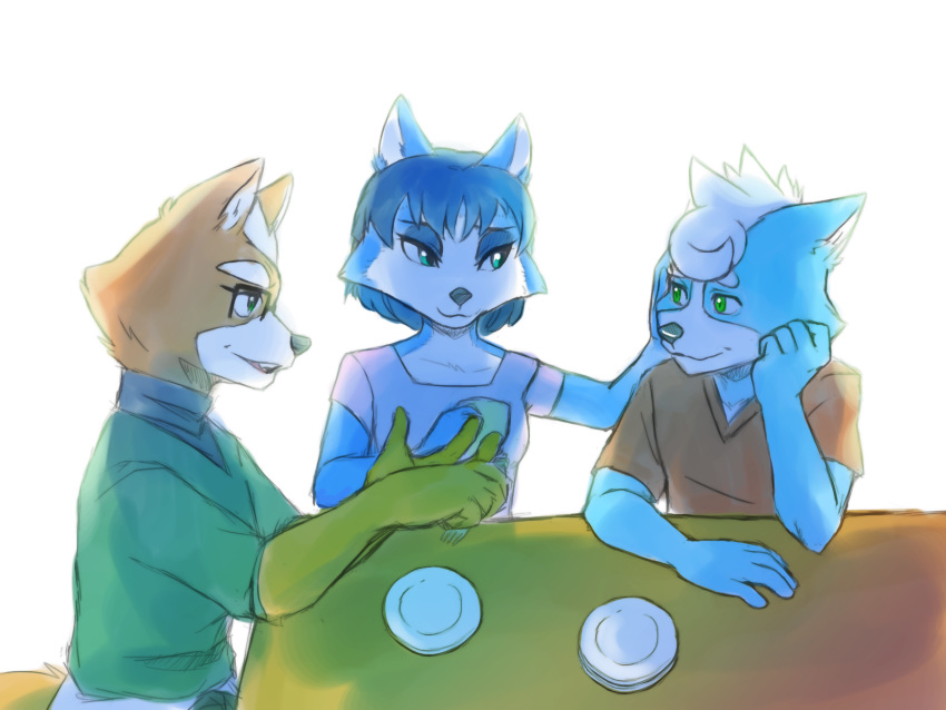 2020 4:3 anthro canid canine clothing eye_contact eyewear family father father_and_child father_and_son female fox fox_mccloud fur glasses green_eyes group hi_res kokoro-tokoro krystal looking_at_another male mammal marcus_mccloud mother mother_and_child mother_and_son nintendo parent parent_and_child son star_fox video_games