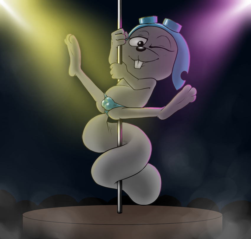 anthro aviator_cap bulge clothing dancing hi_res jay_ward_productions male mammal nivy_(artist) one_eye_closed pole pole_dancing rocket_j._squirrel rocky_and_bullwinkle rodent sciurid solo underwear wink