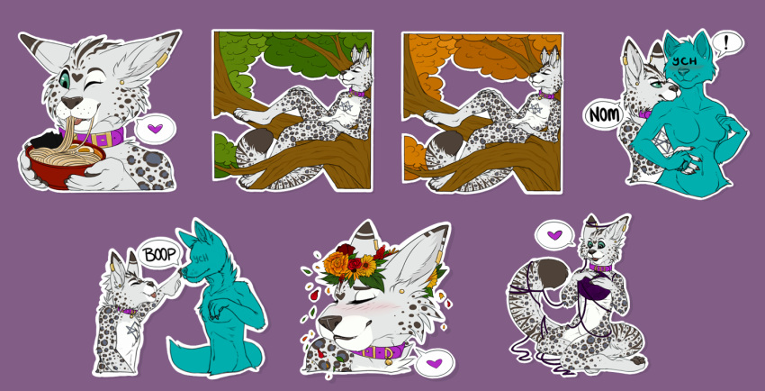 bite boop chimes collar felid feline flower food mammal nature noodles plant ramen serval stickers telegram tree yarn