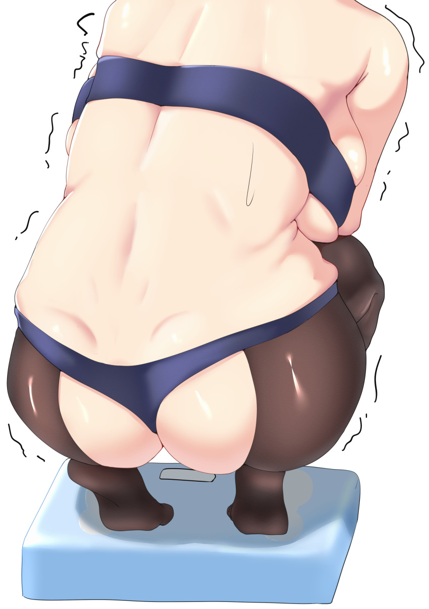 1girl absurdres ass azur_lane breasts crotchless crotchless_pantyhose curvy from_behind head_out_of_frame highres large_breasts out_of_frame plump reno_(azur_lane) solo squatting underboob underwear underwear_only ushimittsu weighing_scale weight_conscious