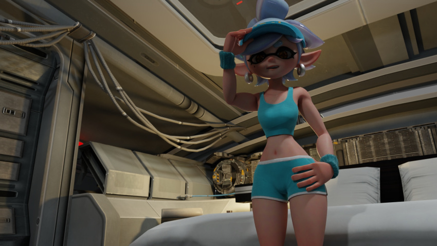 16:9 bra breasts cephalopod clothing female hi_res humanoid inkling looking_at_viewer marie_(splatoon) marine mollusk nintendo not_furry notquitesfw solo solo_focus splatoon sports_bra sportswear thick_thighs topwear underwear video_games widescreen