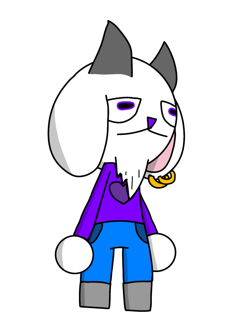 &lt;3 3:4 alpha_channel animal_crossing anthro bottomwear bovid caprine clothed clothing ear_piercing ear_ring fan_character fully_clothed fur goat half-closed_eyes hi_res horizontal_pupils horn jeans long_ears long_sleeves looking_away male mammal marigoldmarx narrowed_eyes nintendo pants piercing purple_eyes simple_background solo transparent_background video_games white_body white_fur