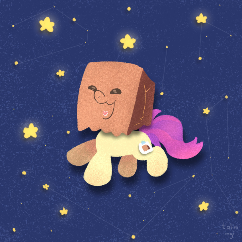 &lt;3 1:1 absurd_res equid equine fan_character female hi_res horse mammal my_little_pony paper_bag paper_bag_(oc) pony smile solo star star_constellation star_constellations talimingi