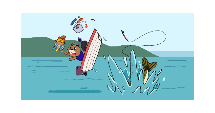 256:135 absurd_res animal_crossing anthro beaver boat buckteeth c.j._(animal_crossing) child chip_(animal_crossing) comic duo falling father father_and_child father_and_son hi_res lake male mammal nintendo paper_machette parent parent_and_child rodent son teeth vehicle video_games watercraft young