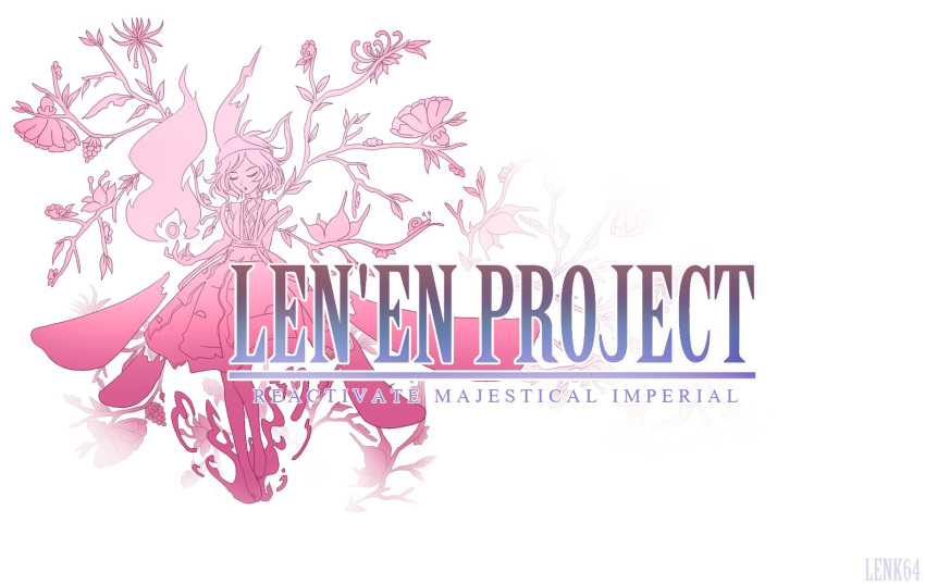 1other barefoot closed_eyes final_fantasy floral_background flower highres len'en lenk64 logo_parody parody reactivate_majestical_imperial shion_(len'en) short_hair solo title_parody white_background