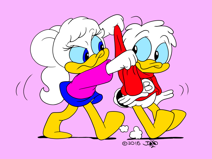 4:3 absurd_res anatid anseriform avian billy_(joaoppereiraus) bird clothing duck duo female hi_res jill_(joaoppereiraus) joaoppereiraus male male/female