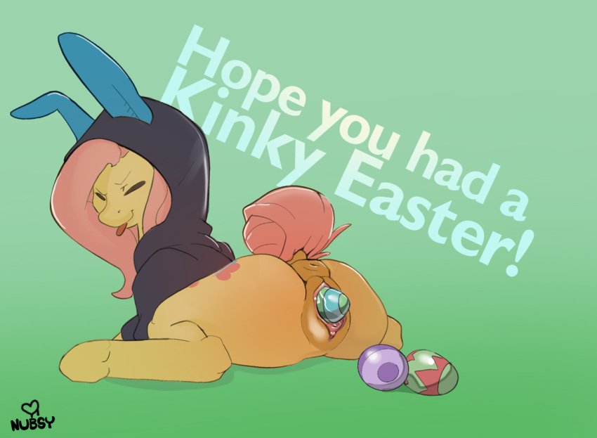 anus bottomless clothed clothing dock easter easter_egg egg equid equine female feral fluttershy_(mlp) friendship_is_magic genitals holidays horse mammal my_little_pony nubsy oviposition penetration pony pussy solo vaginal vaginal_penetration